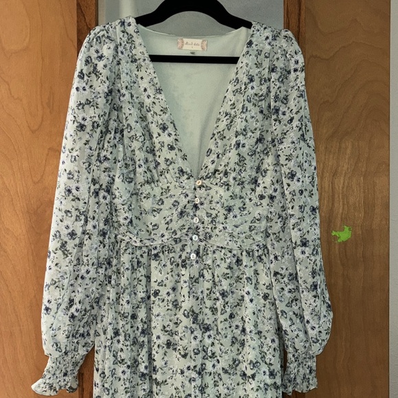 NWOT Altar’s state long sleep green with blue flowers maxi dress size S - Picture 2 of 6